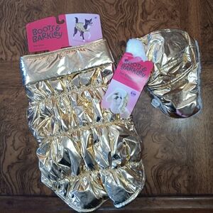 Boots & Barkley Metallic Gold Dog Puffer Vest And Trapper Hat Medium